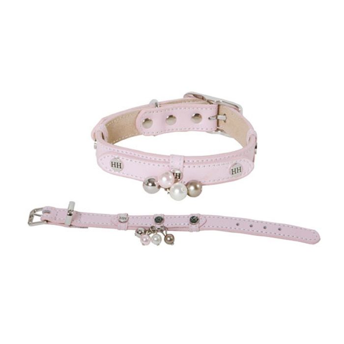 Ошейник BEADS, 25-33 х 1,5 х 0,4 см (XS), кожа, розовый