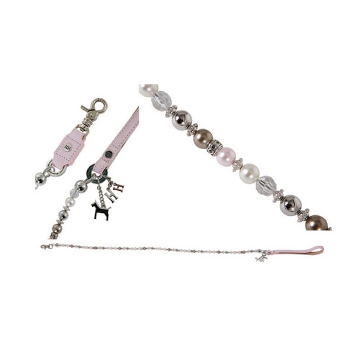 Поводок BEADS с кожаной ручкой, 105 см, розовый