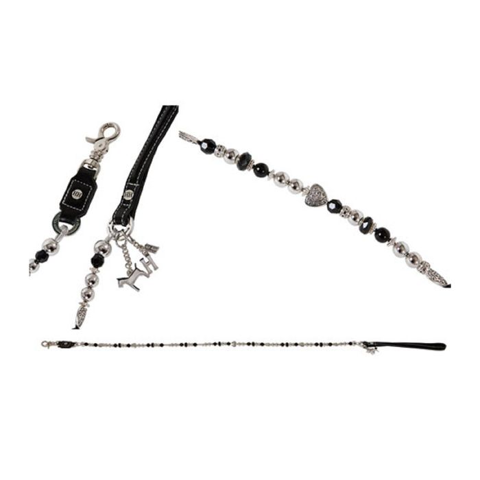 Поводок BEADS с кожаной ручкой, 105 см, черный