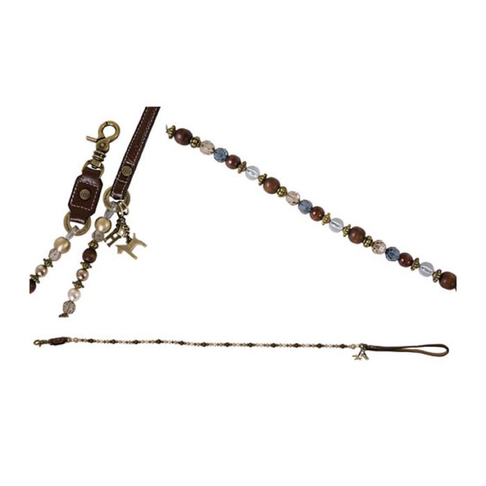 Поводок BEADS с кожаной ручкой, 125 см, коричневый