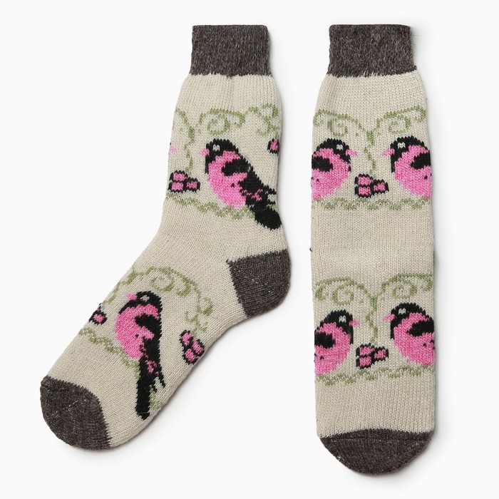 Носки женские шерстяные "Снегири в снегу", цвет белый, размер 25 (арт. 2с55)