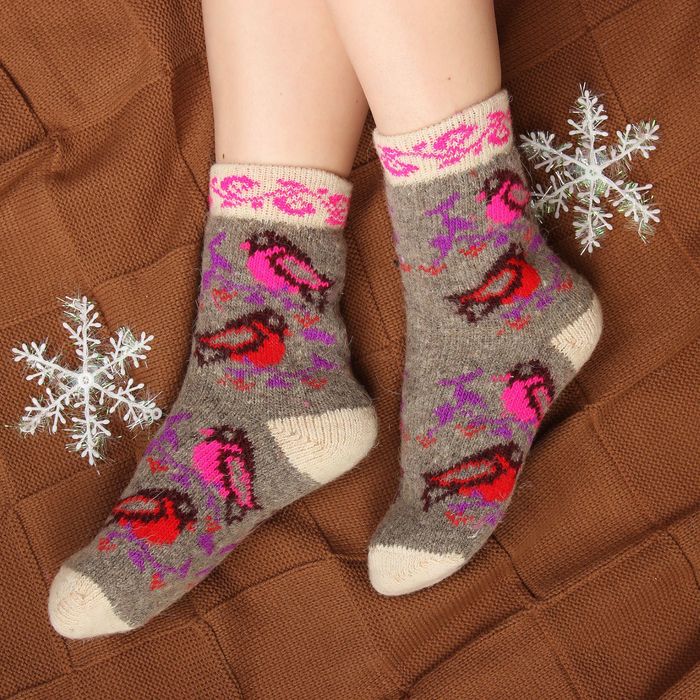 Носки женские шерстяные "Снегири", цвет серый, размер 23 (арт. 2с55)