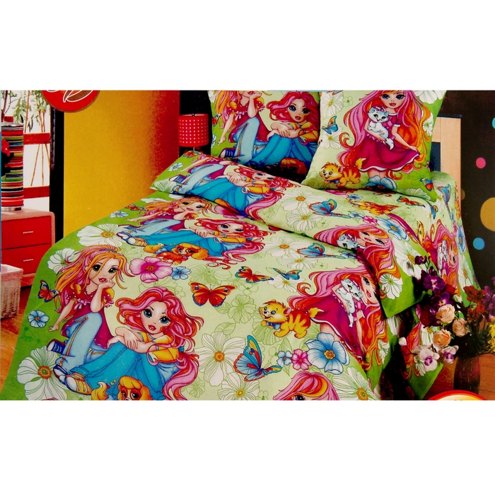 Постельное бельё 1,5 сп. Миланика «Подружки», размер 143х215 см, 145х214 см, 70х70 см-2 шт., бязь, 125 г/м²