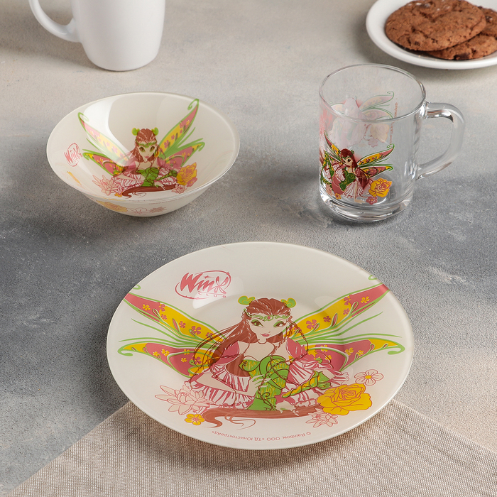 Набор посуды "Винкс Флора": кружка 250 мл, тарелка 19,5 см, салатник 14 см