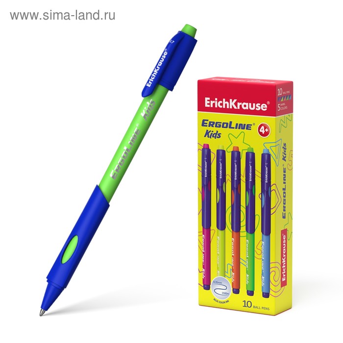 

Ручка шариковая ErichKrause ErgoLine Kids Ultra Glide, первоклассника, эргономичный держатель, корпус Soft-touch, узел 0.7 мм, чернила синие, микс