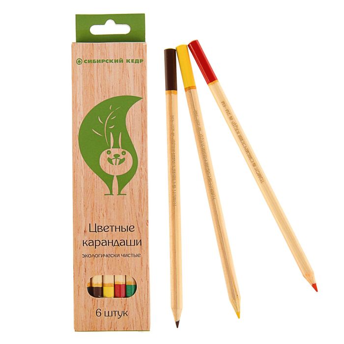 Карандаши 6 цветов "Сибирский Кедр. ECO", шестигранные, длина 175мм, ok 6.9мм