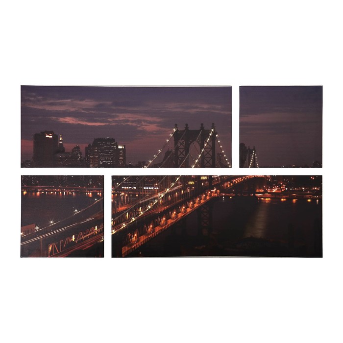 Модульная картина на подрамнике "Город в ночи", 2 шт. — 74×29 см, 2 шт. — 29×29 см, 60×105 см