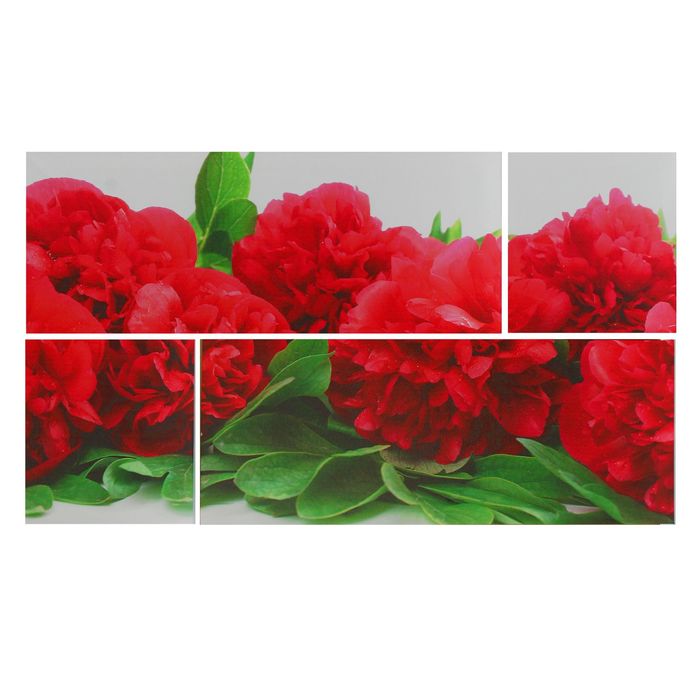 Модульная картина на подрамнике "Пионы", 2 шт. — 74×29 см, 2 шт. — 29×29 см, 60×105 см