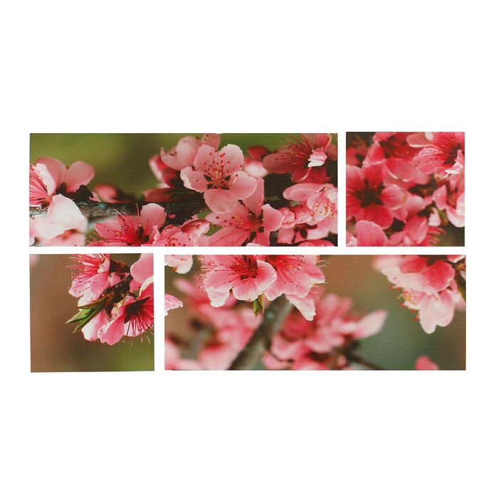 Модульная картина на подрамнике "Розовые цветы", 2 шт. — 74×29 см, 2 шт. — 29×29 см, 60×105 см