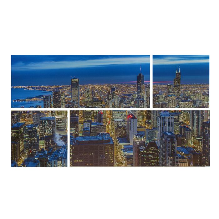 Модульная картина на подрамнике "Город в свете", 2 шт. — 74×29 см, 2 шт. — 29×29 см, 60×105 см