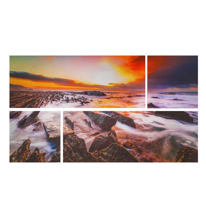 Модульная картина на подрамнике "Каменный берег", 2 шт. — 74×29 см, 2 шт. — 29×29 см, 60×105 см