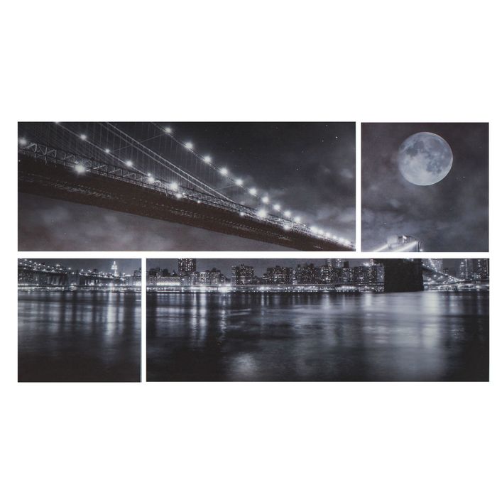 Модульная картина на подрамнике "Мост при луне", 2 шт. — 74×29 см, 2 шт. — 29×29 см, 60×105 см