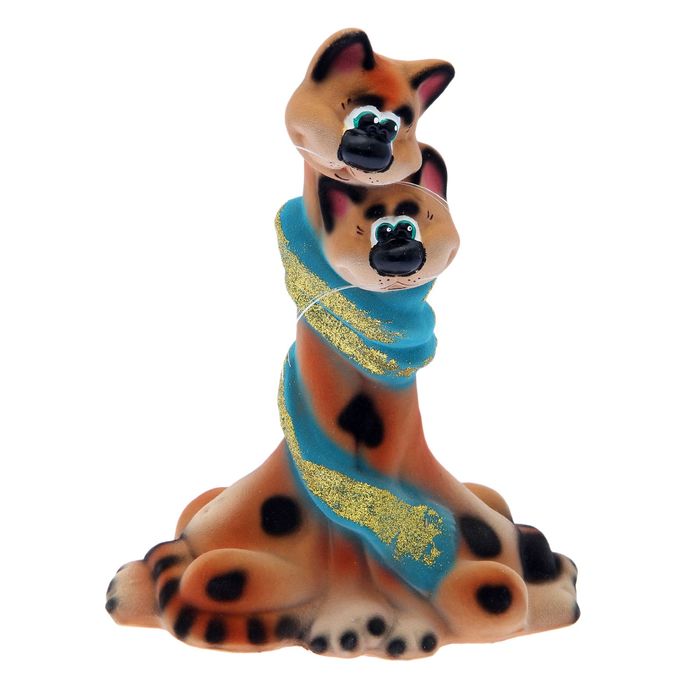 Копилка "Коты в шарфе" флок, бежевый леопард