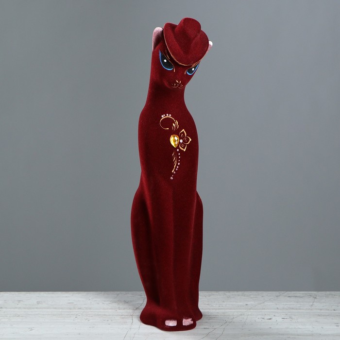 Копилка "Багира в шляпе" флок, маленькая, бордовая