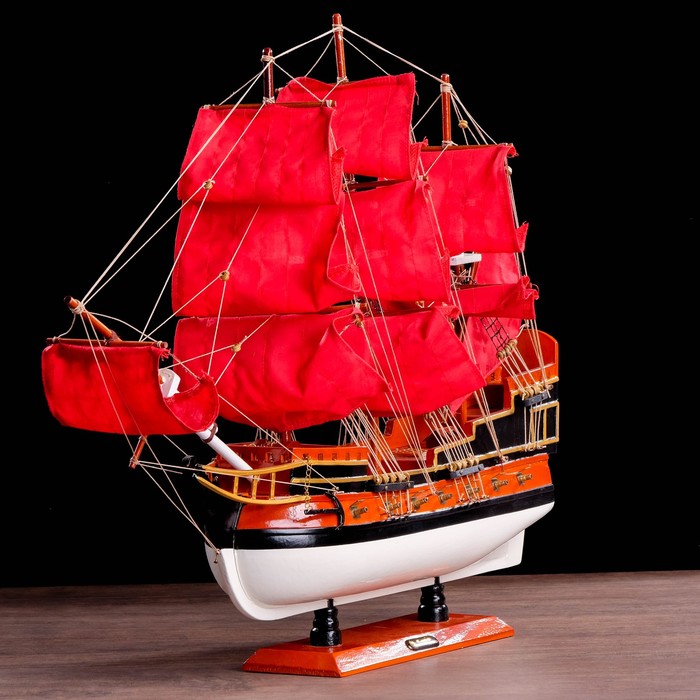 Корабль сувенирный большой «Трёхмачтовый», паруса алые, 56 х 15 х 47 см