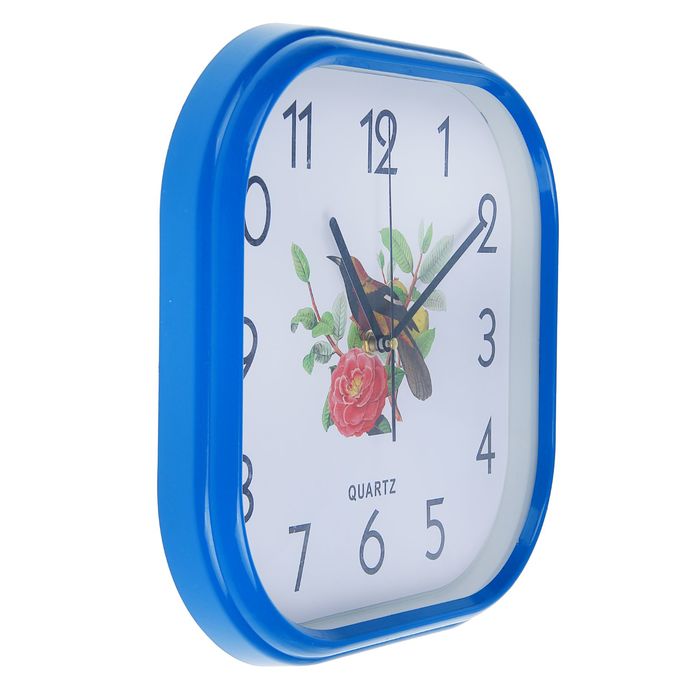 Часы настенные "Птичка на ветке", квадратные с закруглёнными углами, 30 × 30 см, рама синяя