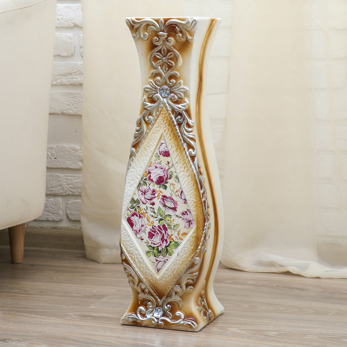 Ваза напольная "Натюрморт" талия, коричневая