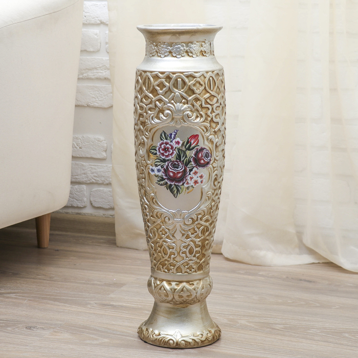 Ваза напольная "Букет" резная, коричневая