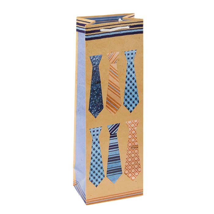 Пакет подарочный под бутылку "Галстуки", 36 х 12 х 8.5 см