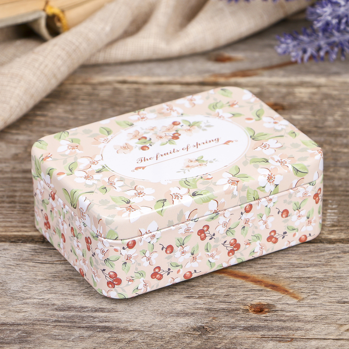 Шкатулка металл прямоугольная "Яблоневый цвет" 4х10,7х7,7 см
