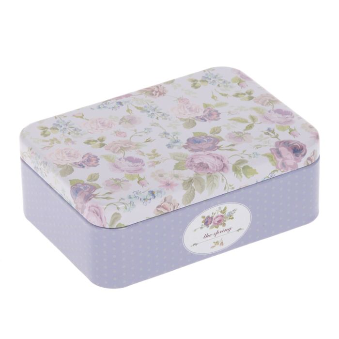 Шкатулка металл прямоугольная "Сиреневые пионы" 4х10,7х7,7 см