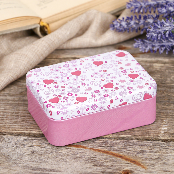 Шкатулка металл прямоугольная "Сердечки" 4х10,7х7,7 см