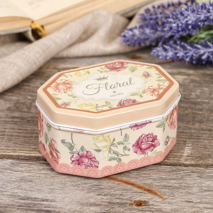 Шкатулка металл многогранник "Пышные розы" 5х10х7,5 см