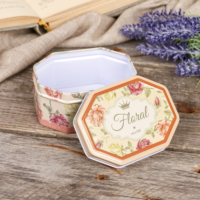 Шкатулка металл многогранник "Пышные розы" 5х10х7,5 см