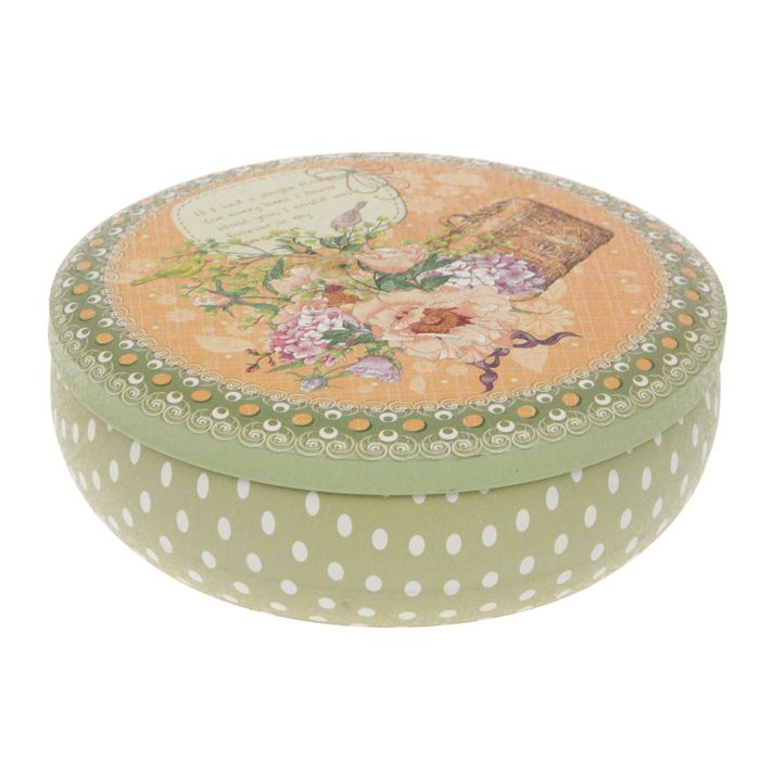 Шкатулка металл круг "Букет цветов и сундук" 5,5х16,7х16,7 см