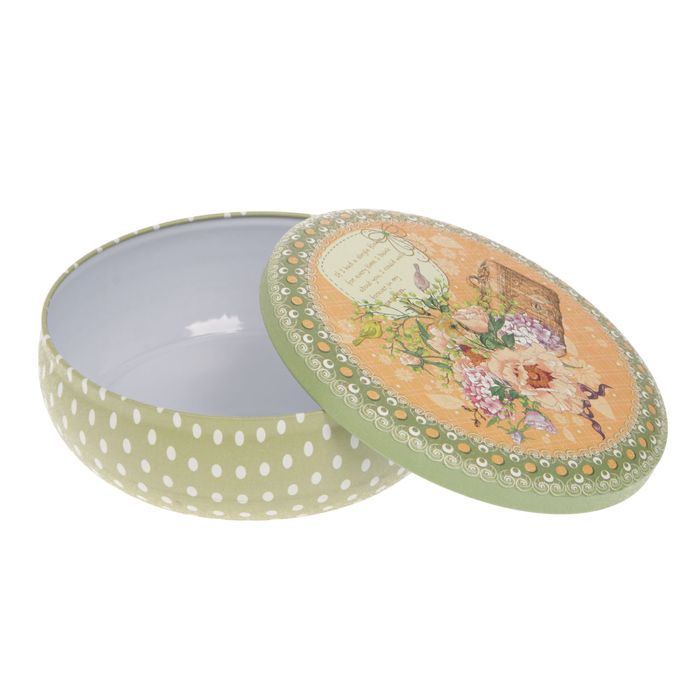 Шкатулка металл круг "Букет цветов и сундук" 5,5х16,7х16,7 см