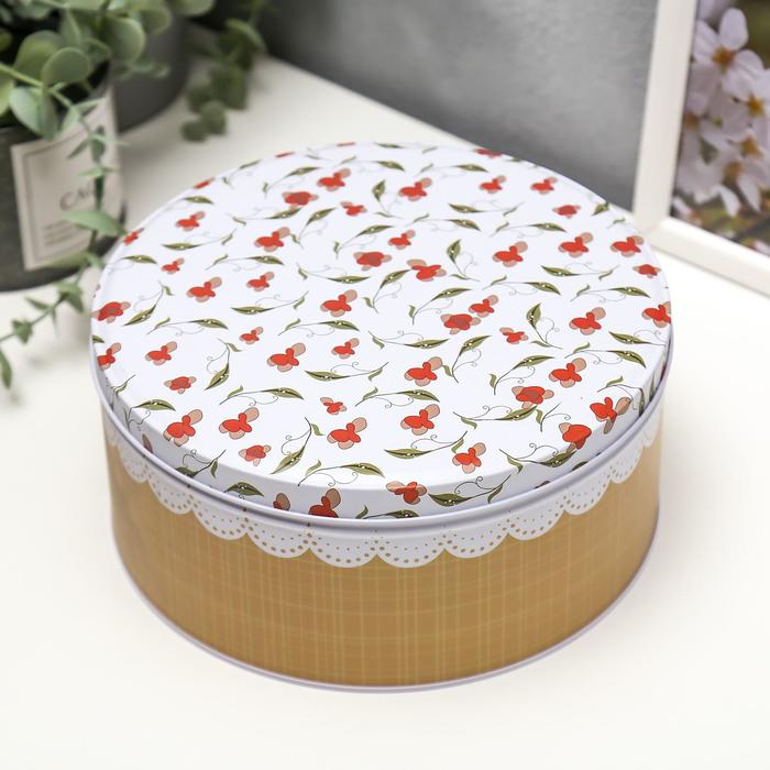 Шкатулка металл круг "Мелкие красные цветочки" 9х19,8х19,8 см