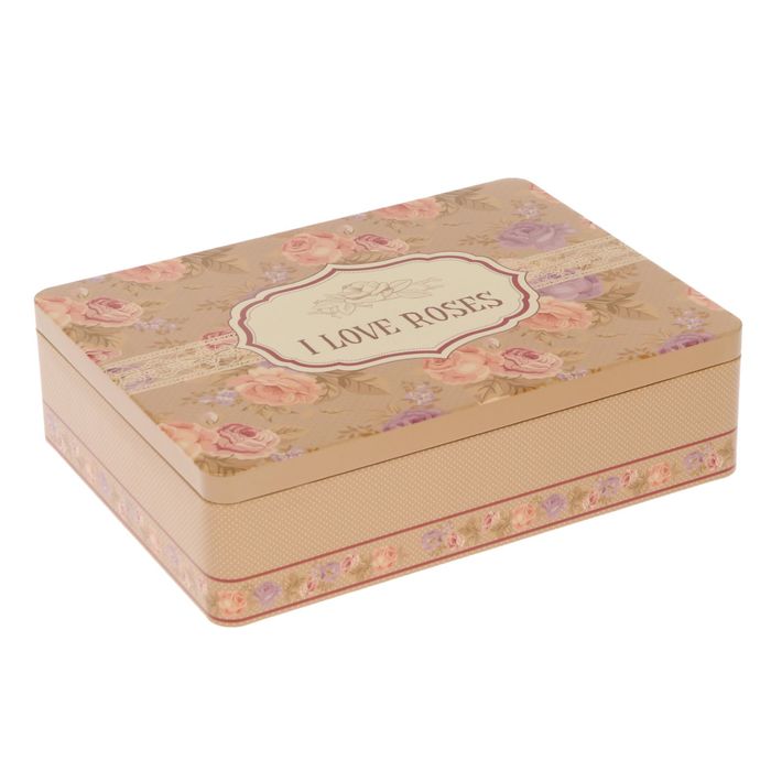 Шкатулка металл прямоугольная "Любовь к розам" 6,7х24,5х18 см