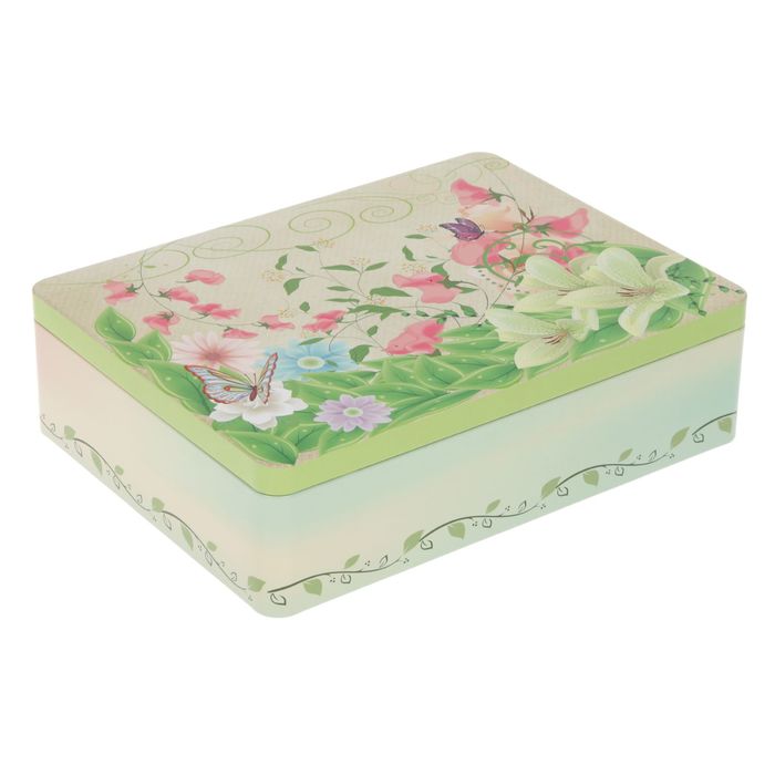 Шкатулка металл прямоугольная "Летний луг" 6,7х24,5х18 см