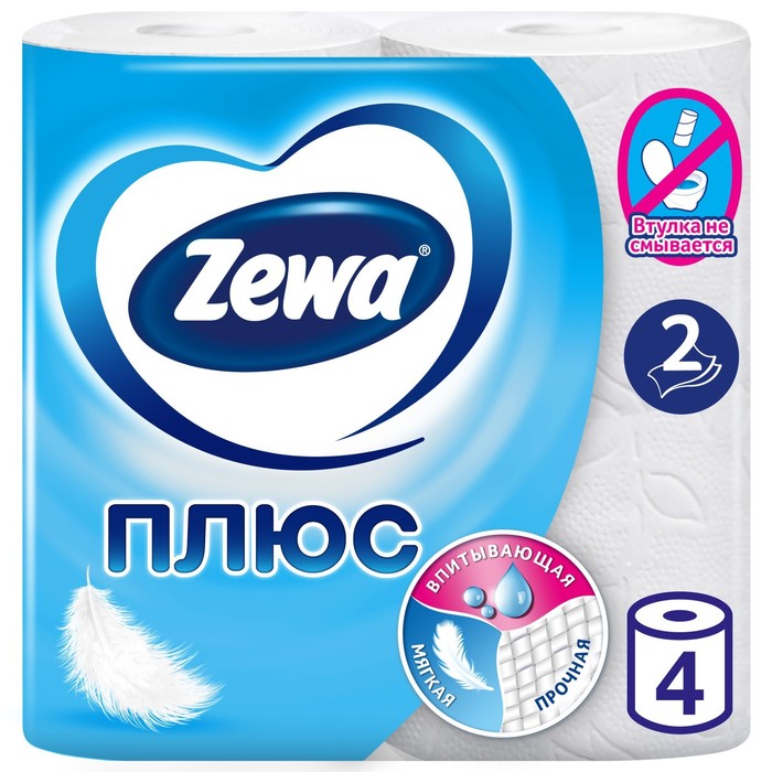 Туалетная бумага Zewa Плюс, 2 слоя, 4 рулона туалетная бумага zewa плюс белая 4 рулона 2 слоя х2шт