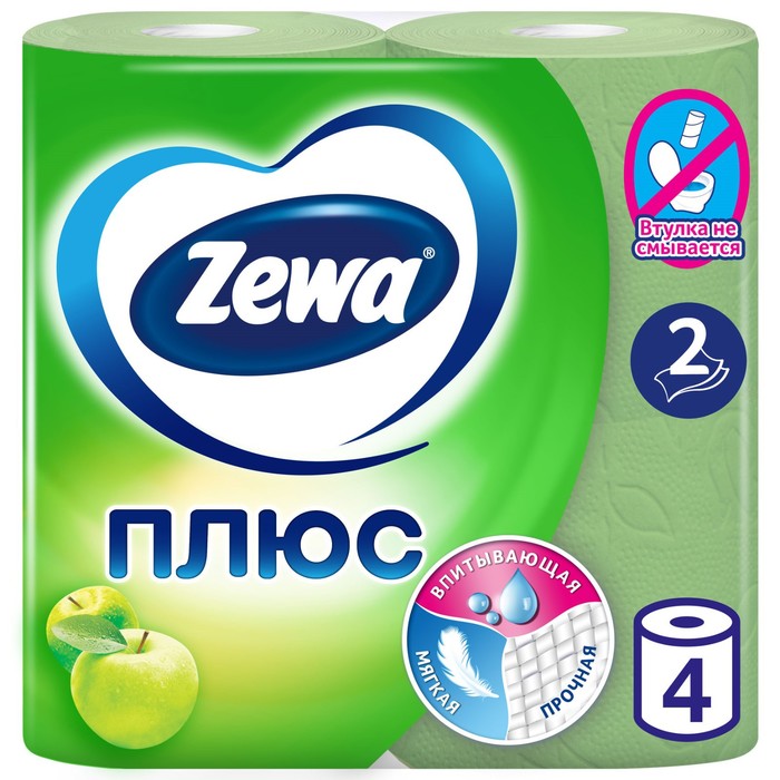 Туалетная бумага Zewa Плюс аромат «Яблоко», 2 слоя, 4 рулона
