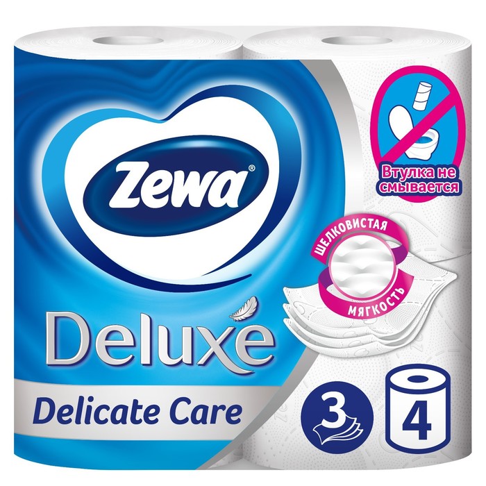 фото Туалетная бумага zewa deluxe delicate care, 3 слоя, 4 шт.