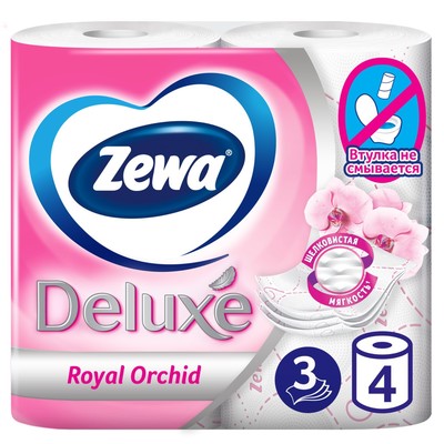 Туалетная бумага Zewa Deluxe Royal Orchid, 3 слоя, 4 рулона