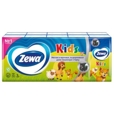 Платочки бумажные носовые Zewa Kids, 10 упаковок по 10 шт.