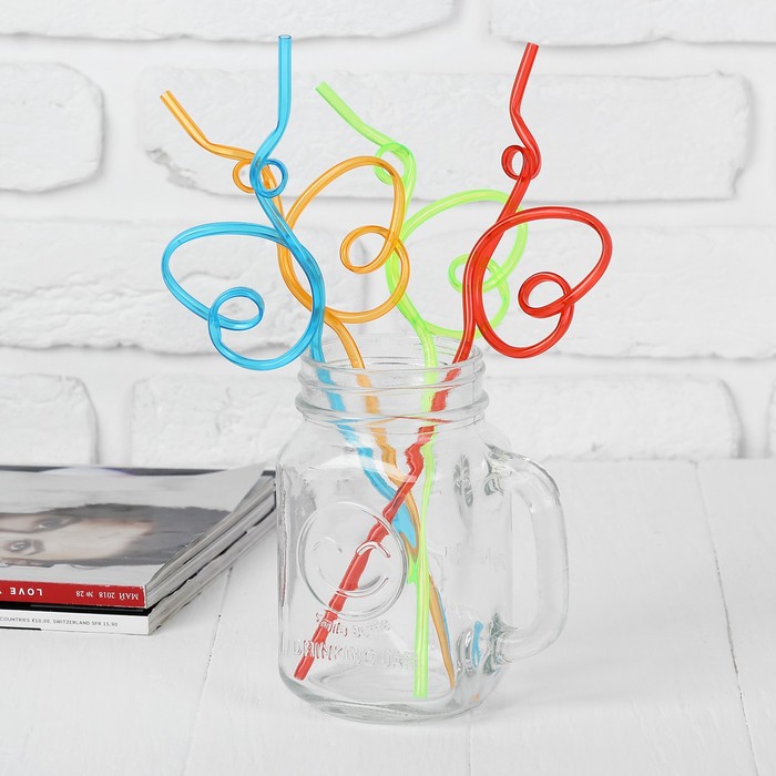 Трубочки для коктейля "Бабочка", набор 4 шт., цвета МИКС