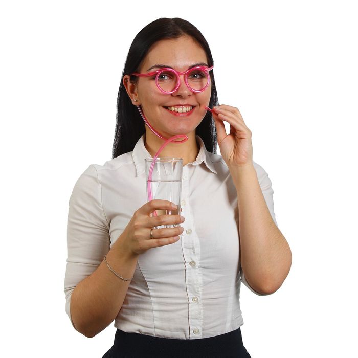 Трубочка для коктейля "Круглые очки", цвет розовый