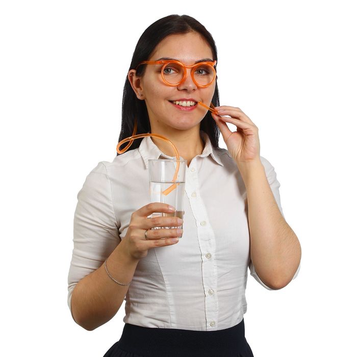 Трубочка для коктейля "Круглые очки", цвет оранжевый