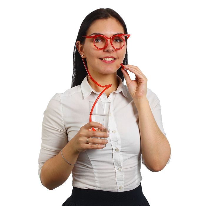 Трубочка для коктейля "Круглые очки", цвет красный