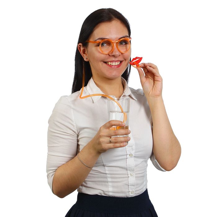 Трубочка для коктейля "Круглые очки с губами", цвета МИКС