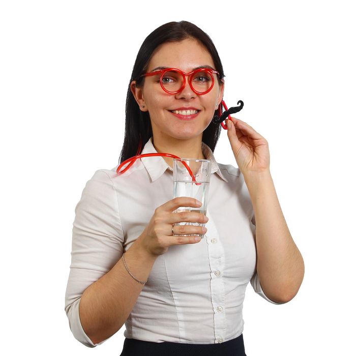 Трубочка для коктейля "Круглые очки с усами", цвета МИКС