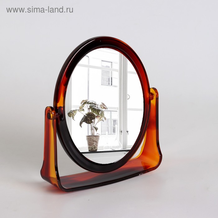 фото Зеркало настольное, двустороннее, с увеличением, зеркальная поверхность 9,5 × 12 см, цвет «янтарный»