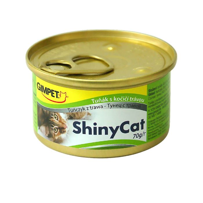 Влажный корм Gimpet Shiny Cat для кошек, с тунцом и травкой, 70 г