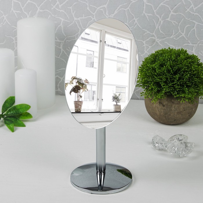 Зеркало на ножке, овальное, без увеличения, цвет серебристый