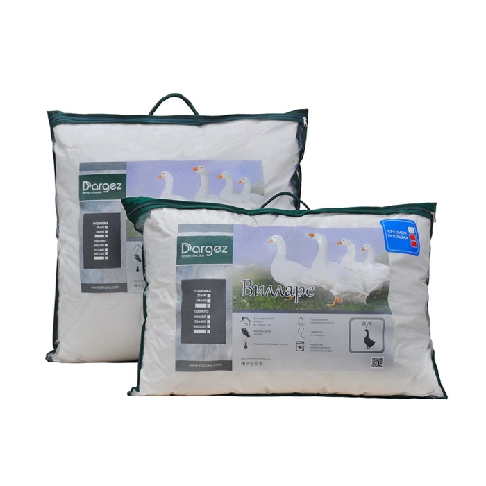Подушка DARGEZ ВИЛЛАРС 50х70 средняя, белый пух первой категории, перкаль