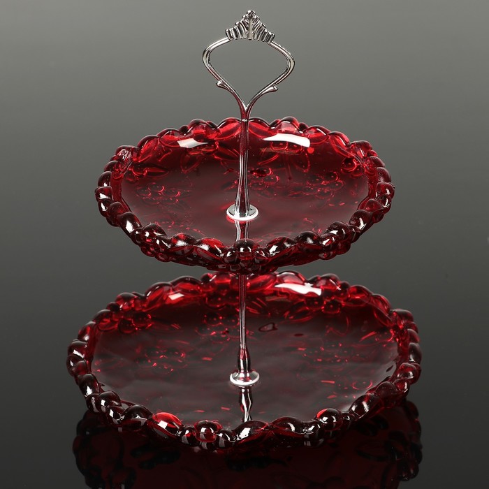 Блюдо 2 яруса круглое "Галерея" 20х29 см, цвет красный УЦЕНКА