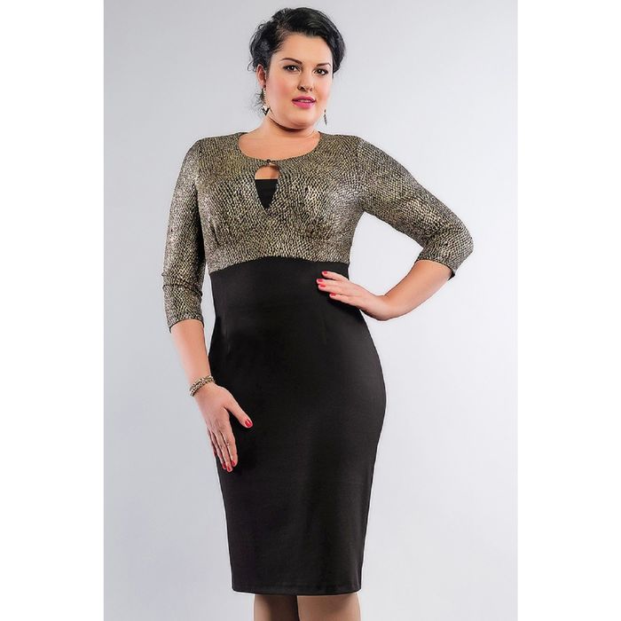 Платье женское, размер 48, цвет чёрный+золотой 458